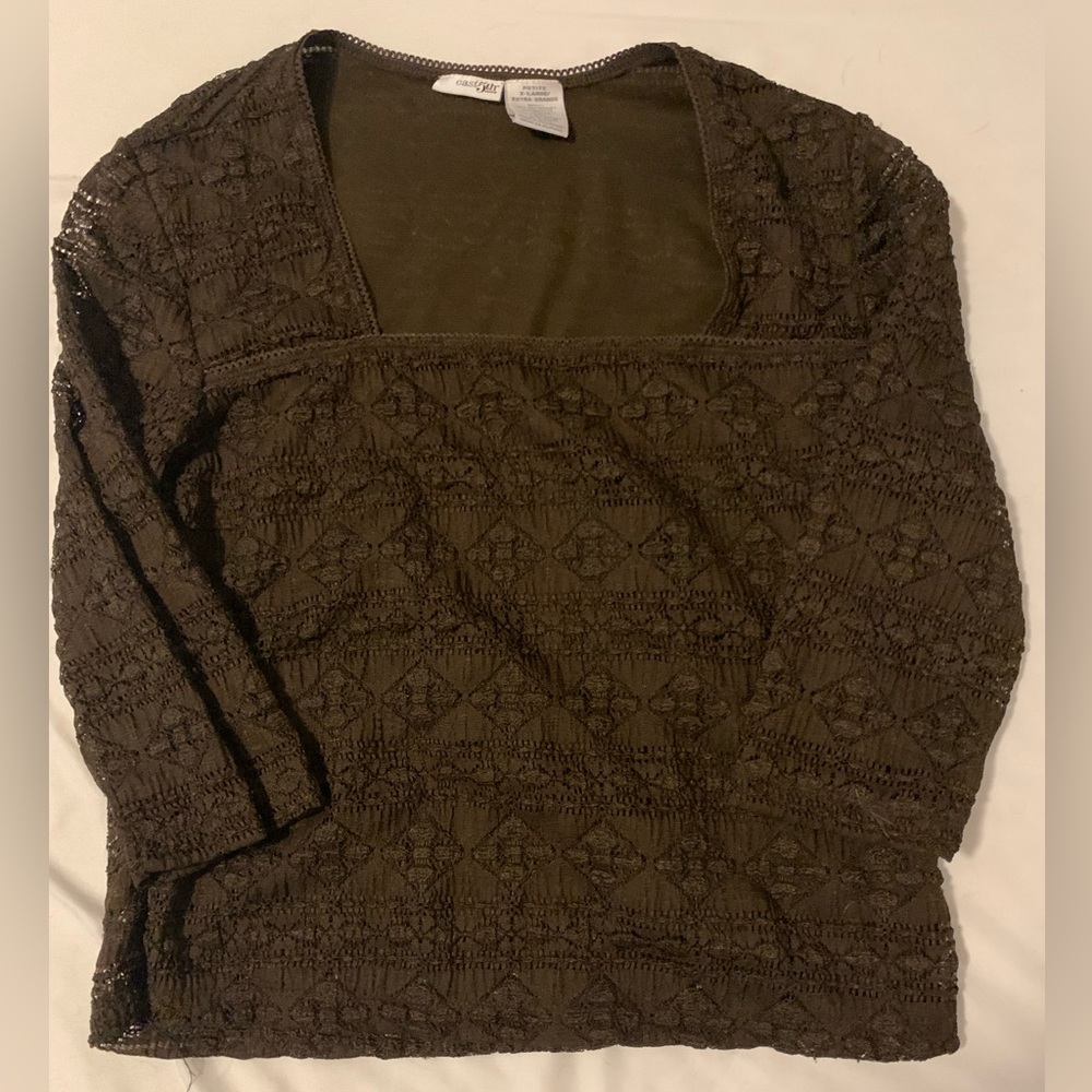 Brown Detail Mid Length Sleeve Y2K Fall Shirt, XL